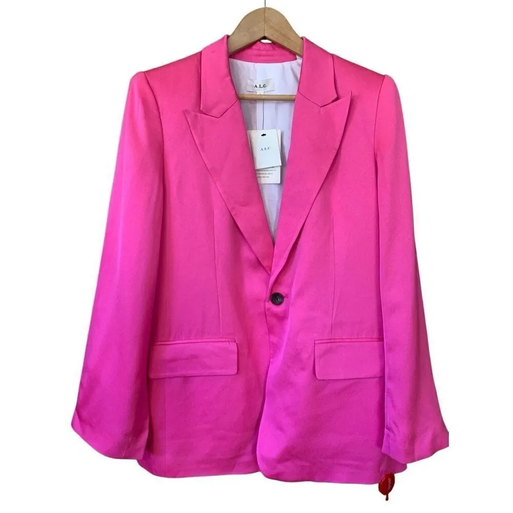 A.L.C. Bishop Il Peak Lapel Satin Blazer in Hot Pink Size 8